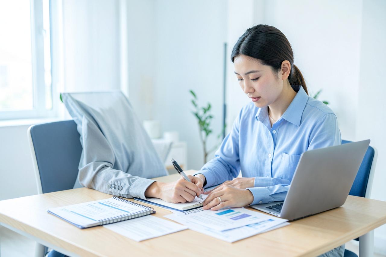 Candidata che studia per un concorso pubblico alla scrivania