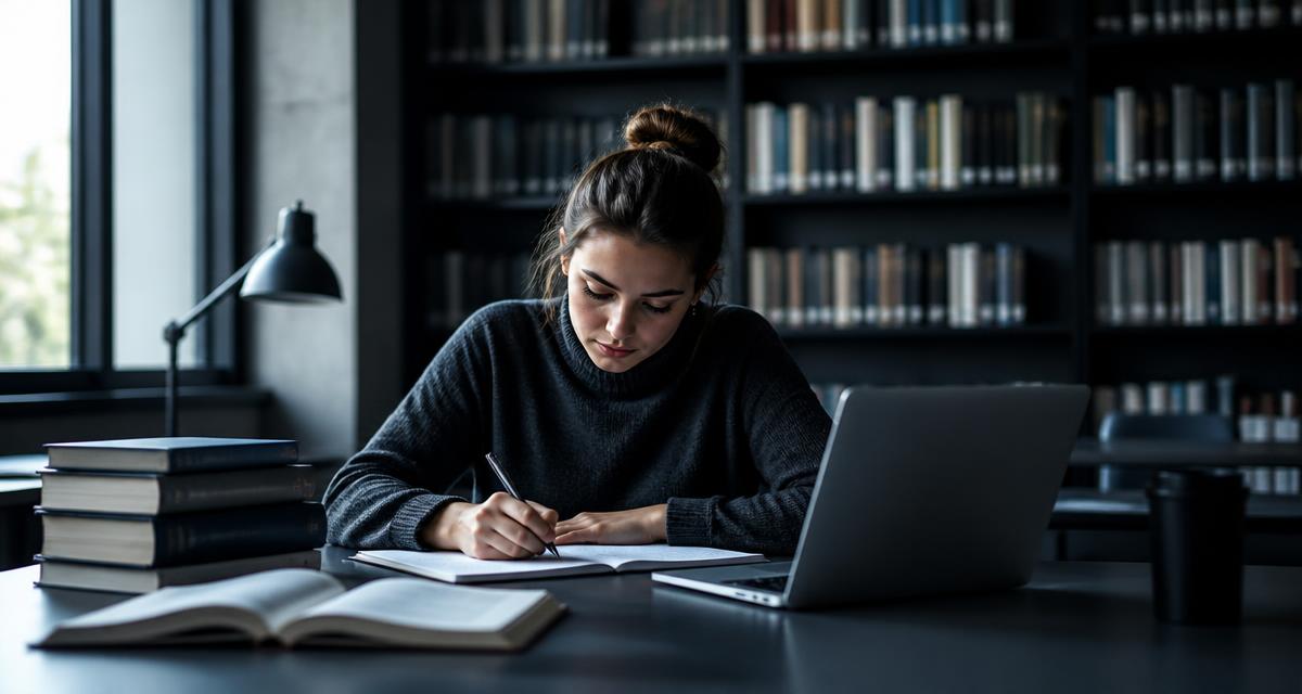 Studente che prepara la tesi magistrale in biblioteca
